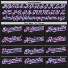 Load image into Gallery viewer, Custom Black Pink-Light Blue Pinstripe Authentic Split Fashion Baseball Jersey
