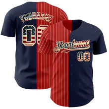 Load image into Gallery viewer, Custom Navy Vintage USA Flag Red-Cream Pinstripe Authentic Split Fashion Baseball Jersey
