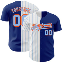 Load image into Gallery viewer, Custom Royal Orange-Light Blue Pinstripe Authentic Split Fashion Baseball Jersey
