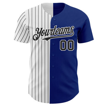 Custom Royal White-Black Pinstripe Authentic Split Fashion Baseball Jersey