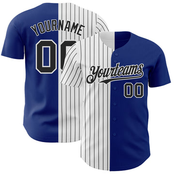 Custom Royal White-Black Pinstripe Authentic Split Fashion Baseball Jersey