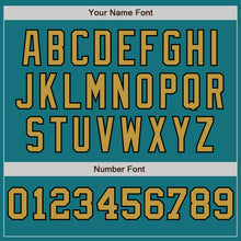 Load image into Gallery viewer, Custom Teal Old Gold-Black Pinstripe Authentic Split Fashion Baseball Jersey
