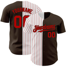 Load image into Gallery viewer, Custom Brown White-Red Pinstripe Authentic Split Fashion Baseball Jersey
