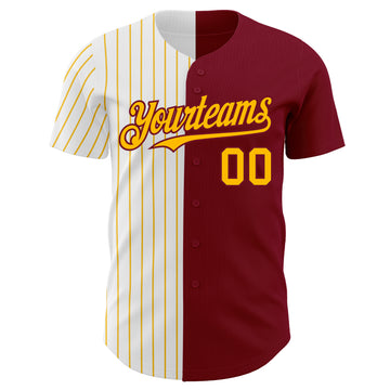 Custom Crimson White-Gold Pinstripe Authentic Split Fashion Baseball Jersey