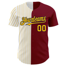 Load image into Gallery viewer, Custom Crimson Navy-Gold Pinstripe Authentic Split Fashion Baseball Jersey
