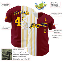 Load image into Gallery viewer, Custom Crimson Navy-Gold Pinstripe Authentic Split Fashion Baseball Jersey
