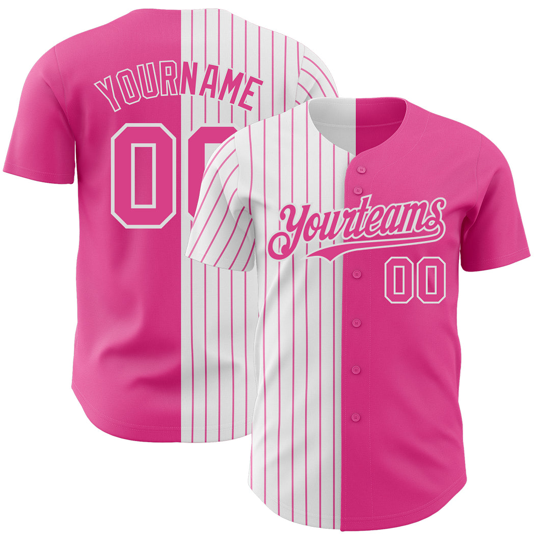 Custom Pink White-Pink Pinstripe Authentic Split Fashion Baseball Jersey