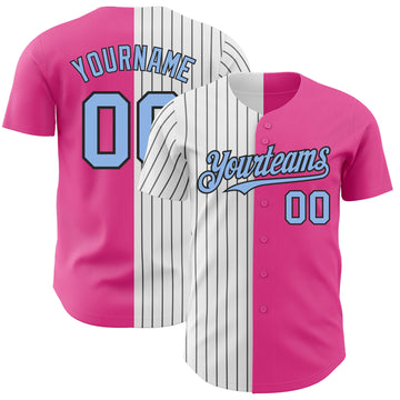 Custom Pink Light Blue-Black Pinstripe Authentic Split Fashion Baseball Jersey