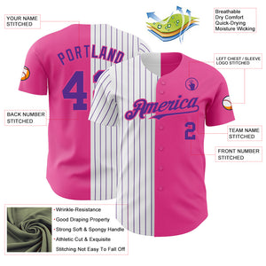 Custom Pink White-Purple Pinstripe Authentic Split Fashion Baseball Jersey