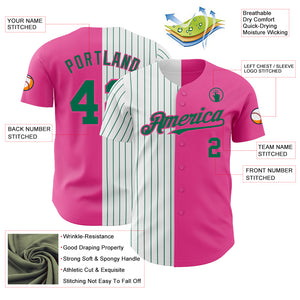 Custom Pink White-Kelly Green Pinstripe Authentic Split Fashion Baseball Jersey