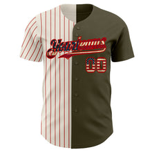 Load image into Gallery viewer, Custom Olive Vintage USA Flag Cream-Red Pinstripe Authentic Split Fashion Salute To Service Baseball Jersey
