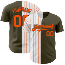 Load image into Gallery viewer, Custom Olive White-Orange Pinstripe Authentic Split Fashion Salute To Service Baseball Jersey
