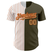 Load image into Gallery viewer, Custom Olive Camo-Orange Pinstripe Authentic Split Fashion Salute To Service Baseball Jersey
