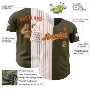 Custom Olive Camo-Orange Pinstripe Authentic Split Fashion Salute To Service Baseball Jersey