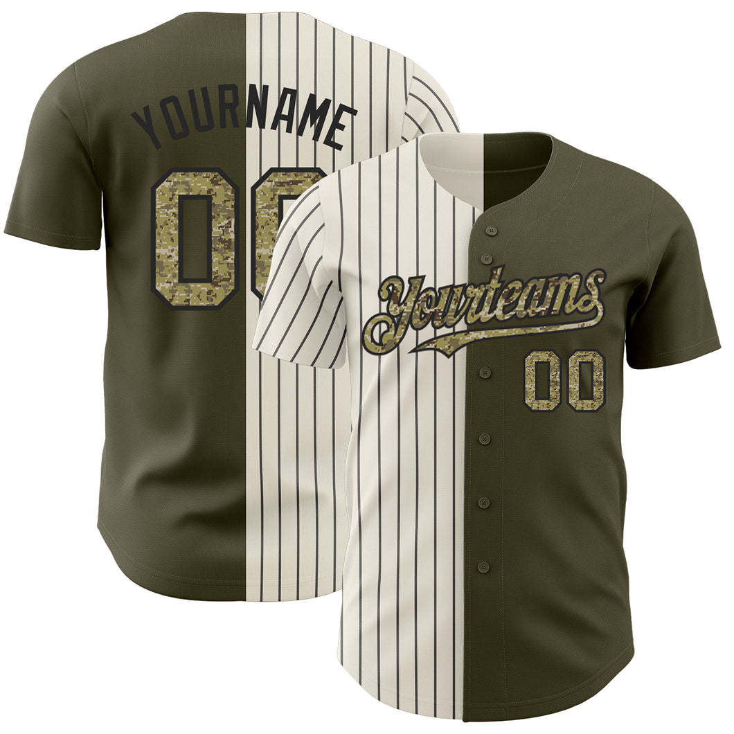 Custom Olive Camo Cream-Black Pinstripe Authentic Split Fashion Salute To Service Baseball Jersey