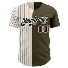 Load image into Gallery viewer, Custom Olive Cream-Black Pinstripe Authentic Split Fashion Salute To Service Baseball Jersey
