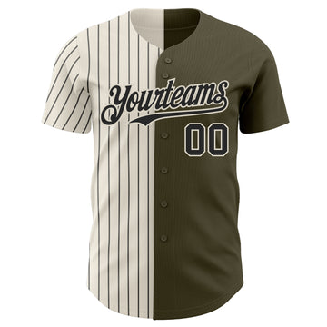 Custom Olive Cream-Black Pinstripe Authentic Split Fashion Salute To Service Baseball Jersey