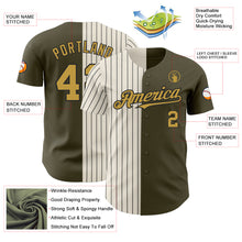 Load image into Gallery viewer, Custom Olive Old Gold Cream-Black Pinstripe Authentic Split Fashion Salute To Service Baseball Jersey

