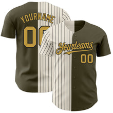 Load image into Gallery viewer, Custom Olive Old Gold Cream-Black Pinstripe Authentic Split Fashion Salute To Service Baseball Jersey
