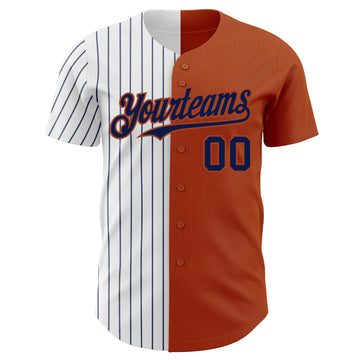 Custom Texas Orange White-Navy Pinstripe Authentic Split Fashion Baseball Jersey