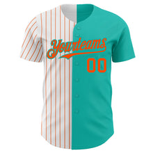 Load image into Gallery viewer, Custom Aqua White-Orange Pinstripe Authentic Split Fashion Baseball Jersey
