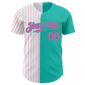 Custom Aqua White-Pink Pinstripe Authentic Split Fashion Baseball Jersey