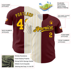 Custom Burgundy Black-Gold Pinstripe Authentic Split Fashion Baseball Jersey