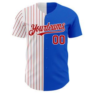 Custom Thunder Blue White-Red Pinstripe Authentic Split Fashion Baseball Jersey