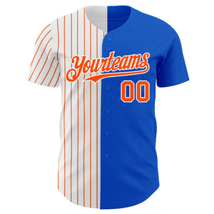 Custom Thunder Blue White-Orange Pinstripe Authentic Split Fashion Baseball Jersey