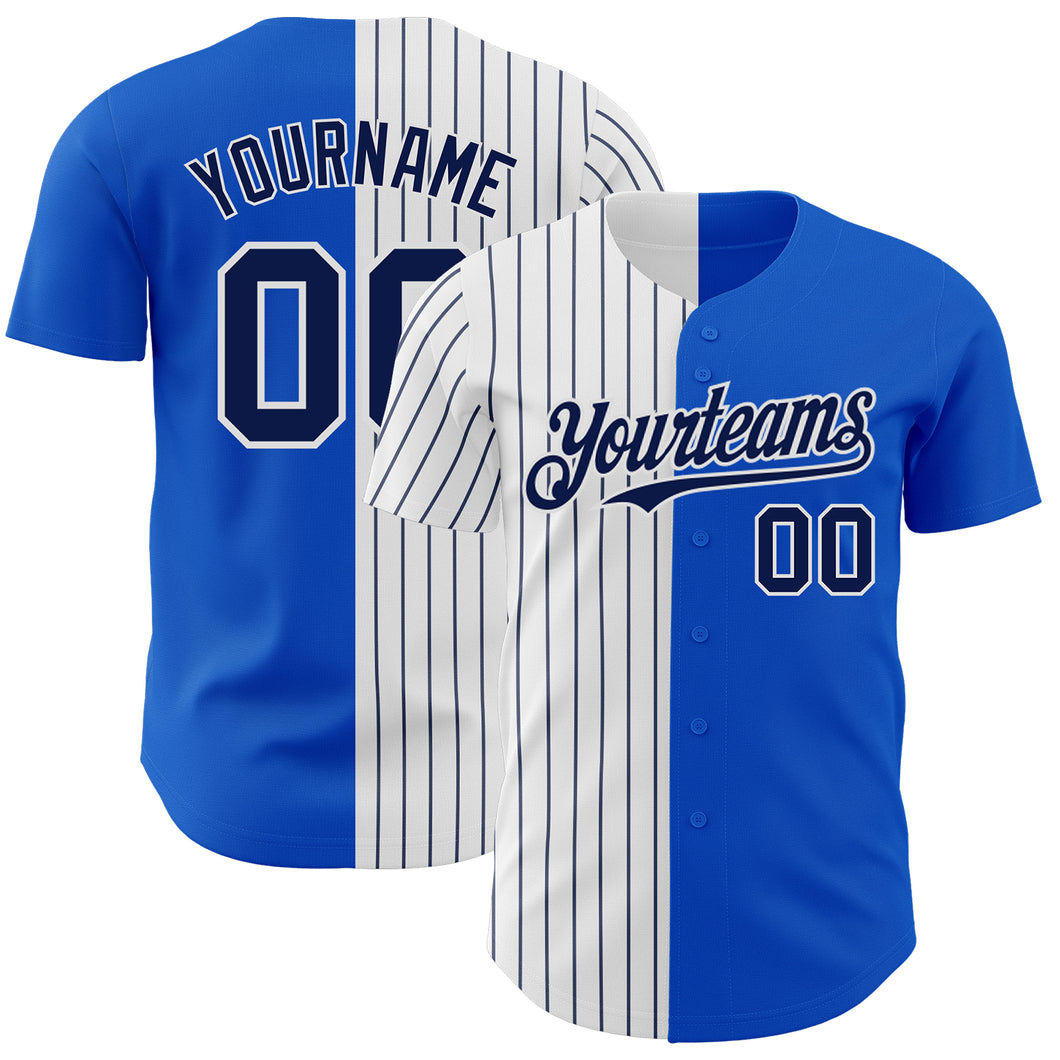 Custom Thunder Blue White-Navy Pinstripe Authentic Split Fashion Baseball Jersey