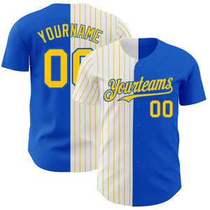 Custom Thunder Blue White-Yellow Pinstripe Authentic Split Fashion Baseball Jersey