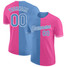 Load image into Gallery viewer, Custom Pink Light Blue-White Split Fashion Performance T-Shirt
