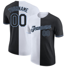 Load image into Gallery viewer, Custom Black White-Light Blue Split Fashion Performance T-Shirt
