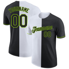 Load image into Gallery viewer, Custom Black White-Neon Green Split Fashion Performance T-Shirt
