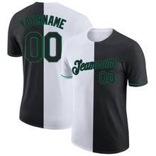 Load image into Gallery viewer, Custom Black White-Kelly Green Split Fashion Performance T-Shirt
