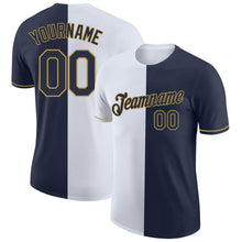 Load image into Gallery viewer, Custom Navy White-Old Gold Split Fashion Performance T-Shirt
