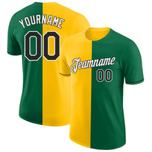 Load image into Gallery viewer, Custom Kelly Green Black-Yellow Split Fashion Performance T-Shirt
