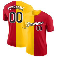 Load image into Gallery viewer, Custom Red Black-Yellow Split Fashion Performance T-Shirt
