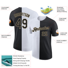 Load image into Gallery viewer, Custom Black White-Vegas Gold Split Fashion Performance T-Shirt
