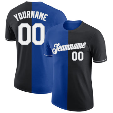 Custom Black Royal-Gray Split Fashion Performance T-Shirt