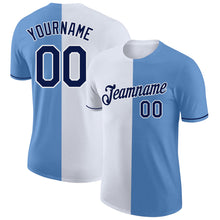 Load image into Gallery viewer, Custom Light Blue Navy-White Split Fashion Performance T-Shirt
