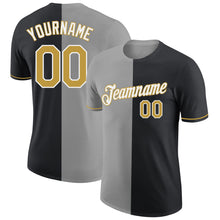 Load image into Gallery viewer, Custom Black Old Gold-Gray Split Fashion Performance T-Shirt
