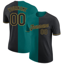 Load image into Gallery viewer, Custom Black Teal-Old Gold Split Fashion Performance T-Shirt

