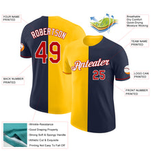 Load image into Gallery viewer, Custom Navy Red-Yellow Split Fashion Performance T-Shirt
