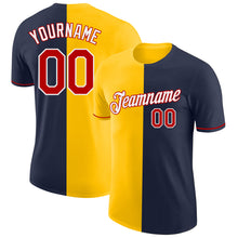 Load image into Gallery viewer, Custom Navy Red-Yellow Split Fashion Performance T-Shirt
