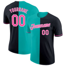 Load image into Gallery viewer, Custom Black Pink-Aqua Split Fashion Performance T-Shirt

