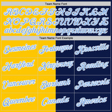 Load image into Gallery viewer, Custom Navy Light Blue-Yellow Split Fashion Performance T-Shirt
