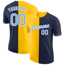 Load image into Gallery viewer, Custom Navy Light Blue-Yellow Split Fashion Performance T-Shirt
