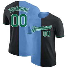 Load image into Gallery viewer, Custom Black Kelly Green-Light Blue Split Fashion Performance T-Shirt
