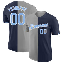 Load image into Gallery viewer, Custom Navy Light Blue-Gray Split Fashion Performance T-Shirt
